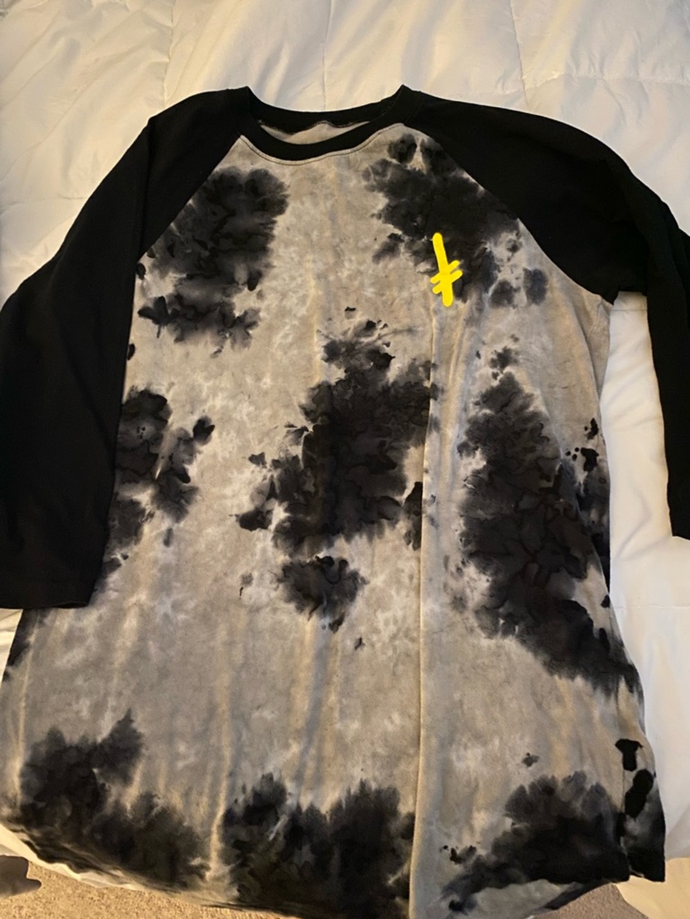 Long Sleeve Black & Gray Tie-Dye Raglan Tee